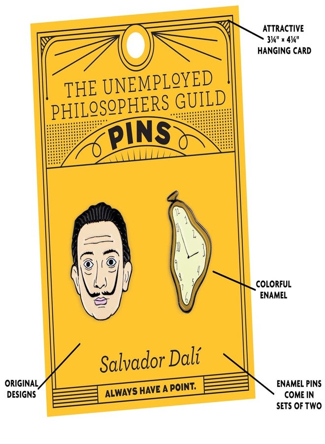 ذي أن إمبلويد فيلوسوفرز جيلد مجموعة دبابيس مينا من نقابة الفلاسفة العاطلين عن العمل، تضم صور سلفادور دالي وساعة ذائبة - مزودة بمشابك خلفية مطاطية قوية، مجموعة من دبوسين - Image 5
