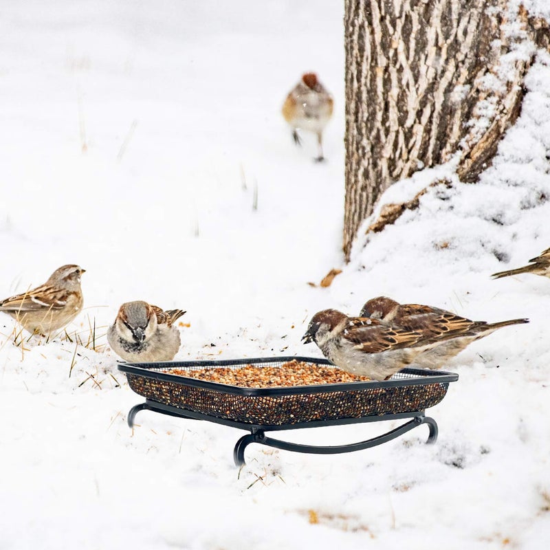 MIXXIDEA Ground Bird Feeder Tray, Metal Platform Mesh Seed Tray for Bird Feeders, Great Attracting Garden Yard Decoration for Wild Birds Squirrels Dove (1 Pack) - Image 5