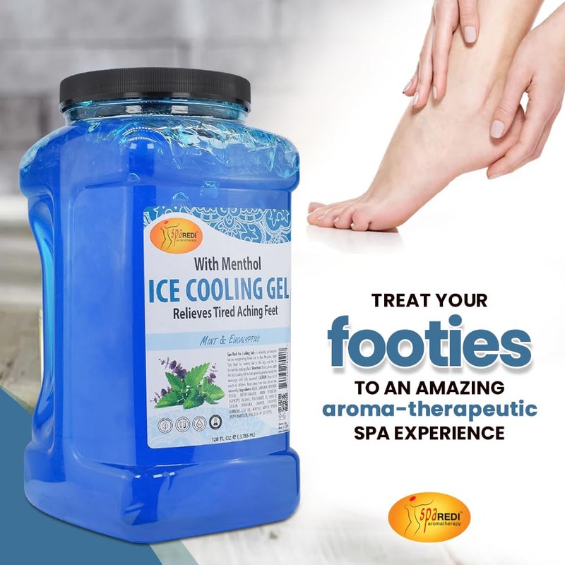 SPA REDI Massage Cooling Gel for Pedicure With Menthol Peppermint Extract Professional Strength Pedicure Foot and Leg Ice Cooling Gel Massage Therapy Mint and Eucalyptus 1 Gallon - Image 4