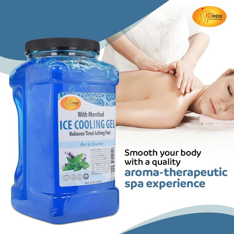 SPA REDI Massage Cooling Gel for Pedicure With Menthol Peppermint Extract Professional Strength Pedicure Foot and Leg Ice Cooling Gel Massage Therapy Mint and Eucalyptus 1 Gallon - Image 3