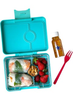 Yumbox Yumbox Misty Aqua Snack Box with Rainbow Tray - 3-Compartment Bento 6.7x5.1x1.8 | Kid-Friendly | Healthy Snacks | BPA-Free & Easy Clean  - Image 4