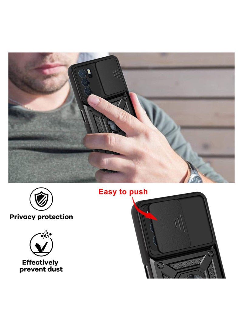 جراب حمايه ويندو مقاوم للصدمات وحمايه للكاميرا مزود بدبله معدنيه متوافق مع Oppo Reno 6 5G (اسود) - Image 2