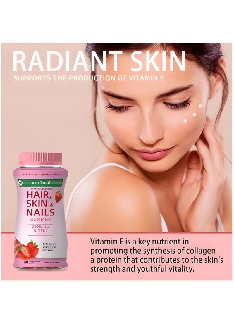 BIYODE Optimal Solutions, Hair, Skin And Nails Gummies, Anti Aging Skin Whitening Vitamins,Strawberry Flavored - 80 Gummies - Image 4