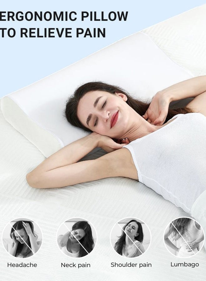 Elviros Memory Foam Pillow for Neck Support, Cervical Orthopedic Ergonomic Pillow for Neck and Shoulder Pain Relief, Comfort Bed Pillow With Cooling Cover, Side, Stomach and Back Sleepers - Image 3