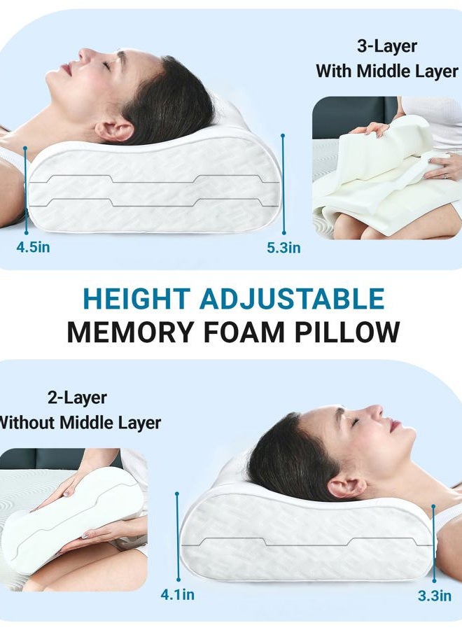 Elviros Memory Foam Pillow for Neck Support, Cervical Orthopedic Ergonomic Pillow for Neck and Shoulder Pain Relief, Comfort Bed Pillow With Cooling Cover, Side, Stomach and Back Sleepers - Image 2