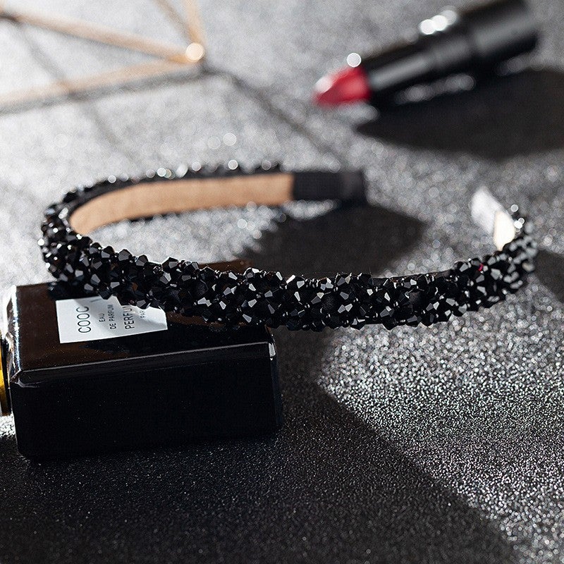 Crystal String Bead Hair Ties Women Simple Elegant Headband Hair Accessories Outdoor Styling Clip Fg029-3#Black four-row diamond crystal headband