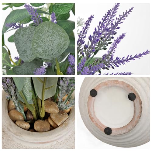 Briful Artificial Eucalyptus & Lavender Floral Arrangement – 14.5” Faux Centerpiece with Mixed Greenery in Textured White Ceramic Vase for Home, Office & Shelf Décor - Image 5