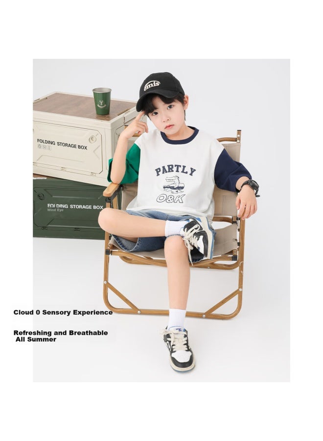 Zuoxi Boys' Cotton Short Sleeve T-shirt Children's Summer New Clothes Boys' Top Half Sleeve Trendy Little Dinosaur 160 - Image 2