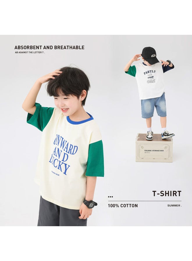 Zuoxi Boys' Cotton Short Sleeve T-shirt Children's Summer New Clothes Boys' Top Half Sleeve Trendy Little Dinosaur 160 - Image 3