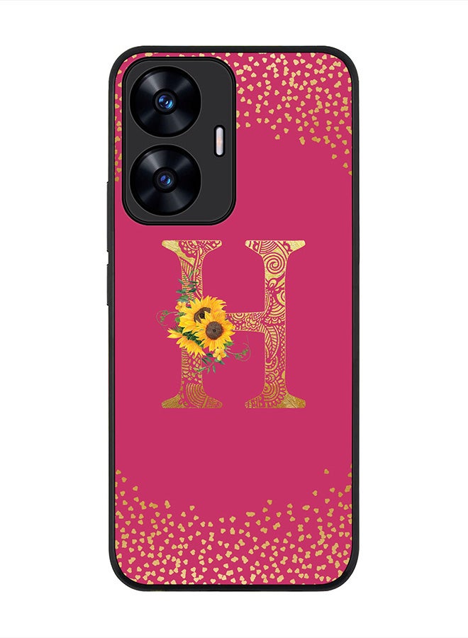 Stylizedd Cover for Realme C55 4G Case , Rugged Black Slim fit Phone Cases   - Custom Monogram Initial Letter Mandala Floral Pattern Alphabet-H (Dark Pink Rose) - Image 1