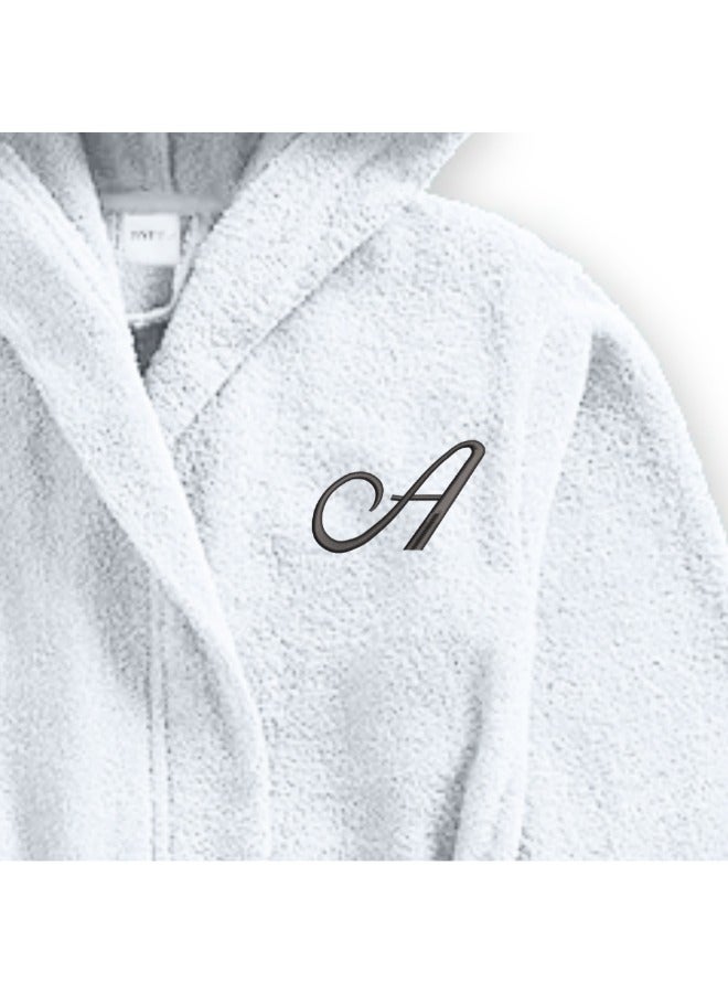 BYFT Daffodil (White) Monogrammed 6 Year Kids Bathrobe (108 x 104 Cm) Hooded Terry Cotton Set of 01 - Letter "A" - Image 2