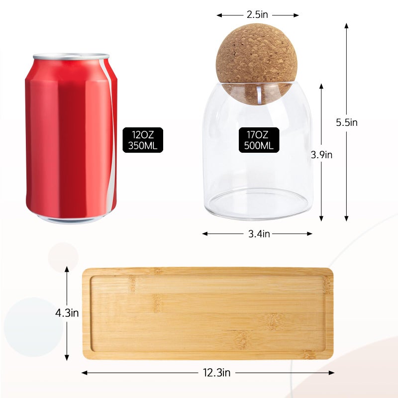 GYOSUGANG Glass Jar Storage Container with Ball Cork, 3PCS Round Glass Canisters with Tray & Labels, Small Glass Jars for Food Sugar Candy Coffee Tea Nuts (500ml/17oz) - Image 3