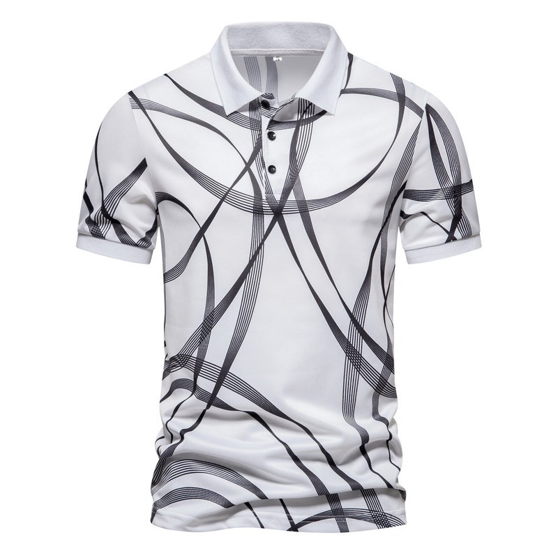 Men's Striped Print Short Sleeve Polo Shirt Casual Summer Top - Image 2