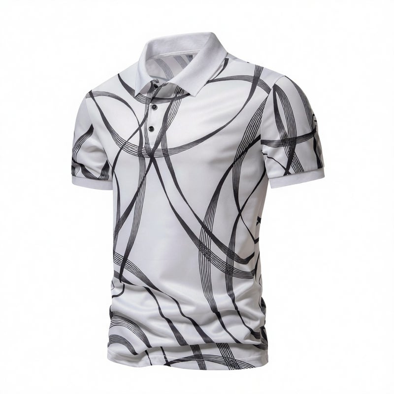 Men's Striped Print Short Sleeve Polo Shirt Casual Summer Top - Image 1