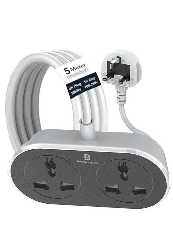 Broadonyx Extension Cord 5 Meters 2 Universal Outlets 2500W 10A Heavy Duty UK Plug - Image 1