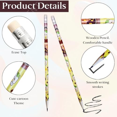 PLUSPOINT 24 Pcs Pencils Cute Cartoon for Kids Triangular Ultra Dark Smooth Writing and Break resistant Cartoon Themed with Eraser | School Supplies for kids | Birthday Gift Pencils Set - Image 2