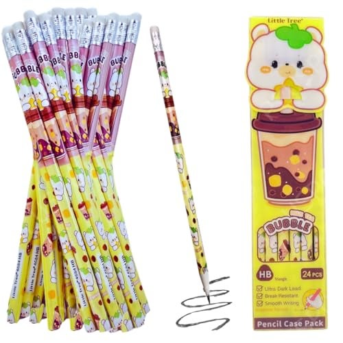 PLUSPOINT 24 Pcs Pencils Cute Cartoon for Kids Triangular Ultra Dark Smooth Writing and Break resistant Cartoon Themed with Eraser | School Supplies for kids | Birthday Gift Pencils Set - Image 1