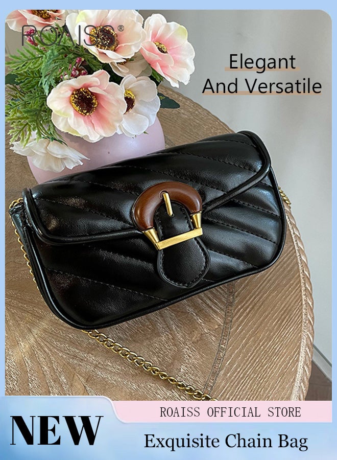 roaiss Women Shoulder Handbags Black Crossbody Purse PU Leather Crossbody Bags for Women Quilted Crossbody Bag Women Leather Chain Shoulder Mini Bags  - Image 1