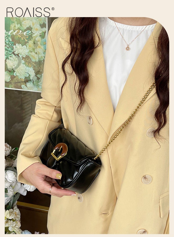 roaiss Women Shoulder Handbags Black Crossbody Purse PU Leather Crossbody Bags for Women Quilted Crossbody Bag Women Leather Chain Shoulder Mini Bags  - Image 5