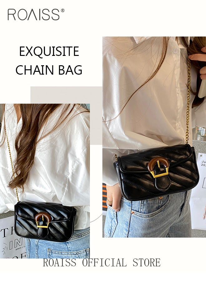 roaiss Women Shoulder Handbags Black Crossbody Purse PU Leather Crossbody Bags for Women Quilted Crossbody Bag Women Leather Chain Shoulder Mini Bags  - Image 4