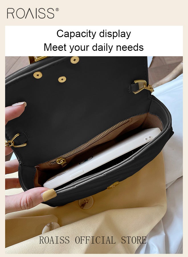 roaiss Women Shoulder Handbags Black Crossbody Purse PU Leather Crossbody Bags for Women Quilted Crossbody Bag Women Leather Chain Shoulder Mini Bags  - Image 3