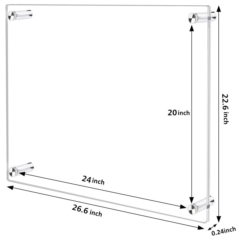 Ludery 20x24 Clear Acrylic Wall Mount Floating Picture Frame for Wall, Frameless Photo Frame Panel For Degree Certificat, artwork and family portraits(Full Frame is 22.6x 26.6inch)-1Pack - Image 2