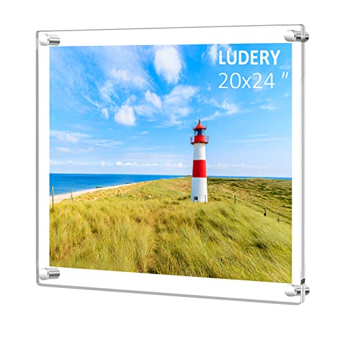 Ludery 20x24 Clear Acrylic Wall Mount Floating Picture Frame for Wall, Frameless Photo Frame Panel For Degree Certificat, artwork and family portraits(Full Frame is 22.6x 26.6inch)-1Pack - Image 1
