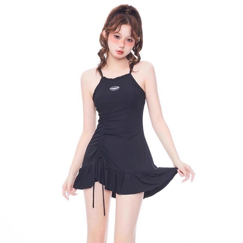 Women's One-Piece Swimsuit with Padded Bra - Black/Beige - Image 1