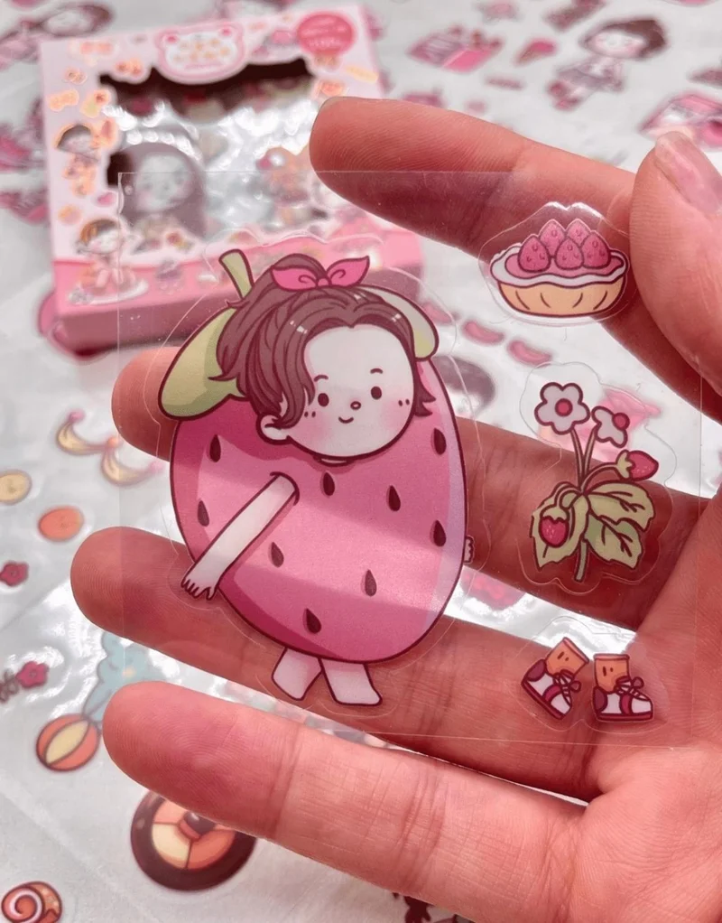 Kağıt Gemi Dükkan Paper Ship Shop Cute Girl and Food 100 Sheets Pink Mini Box Sticker Set / Bullet Journal / Scrapbook