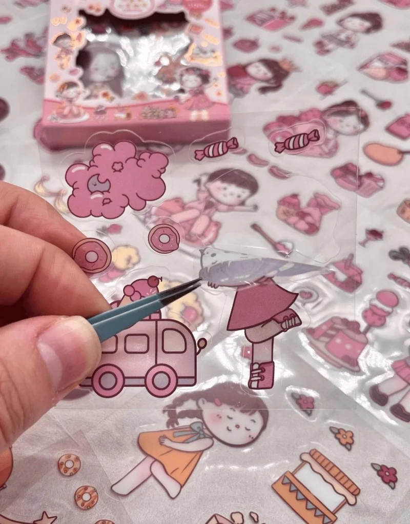 Kağıt Gemi Dükkan Paper Ship Shop Cute Girl and Food 100 Sheets Pink Mini Box Sticker Set / Bullet Journal / Scrapbook