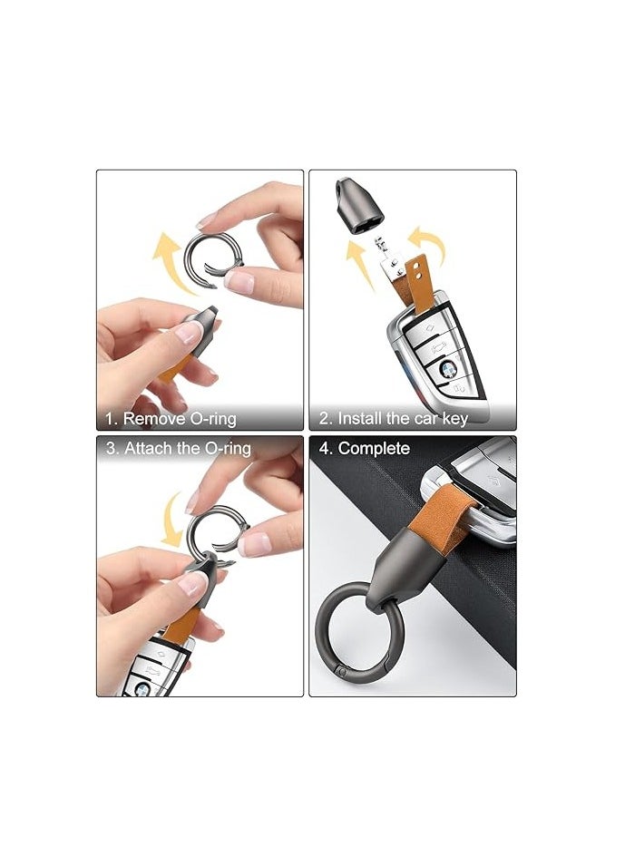 Najwa Car Key Chain Ring Clip, Universal Detachable Leather Car Keychain, Small Key Fob Accessory with O-Ring Keyrings  - Image 4