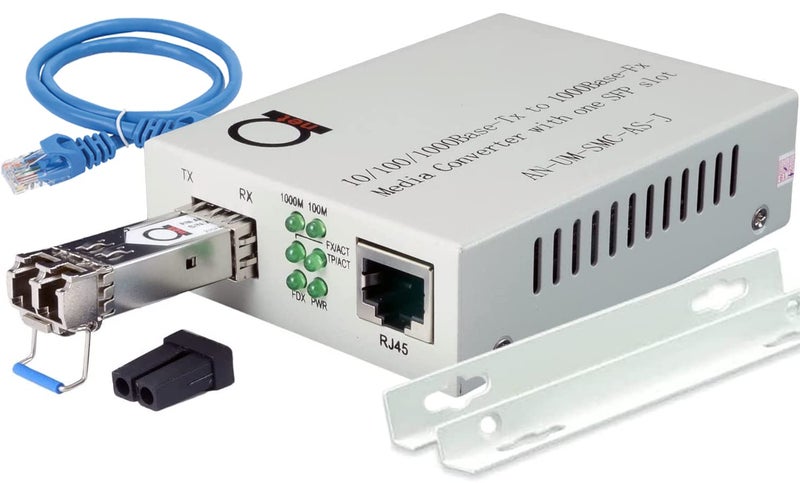 ADNET Single Mode LC Gigabit Fiber Media Converter - Includes LC SFP 20 km (12.42 Miles) LC â€“ to UTP Cat5e Cat6 10/100/1000 RJ-45 â€“ Auto Sensing Gigabit or Fast Ethernet Speed - Jumbo Frame - LLF Support - Image 1