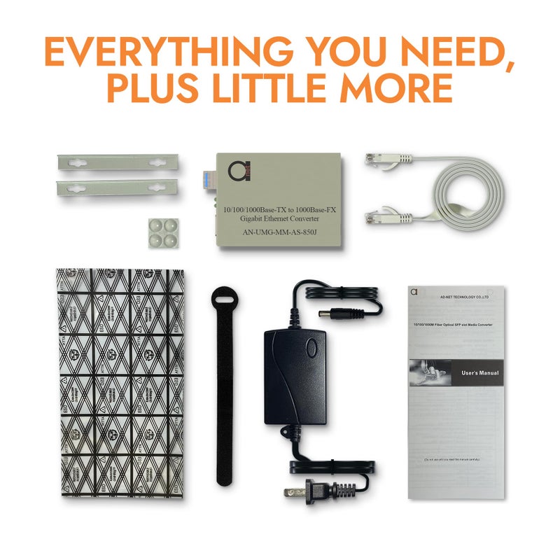 ADNET Single Mode LC Gigabit Fiber Media Converter - Includes LC SFP 20 km (12.42 Miles) LC â€“ to UTP Cat5e Cat6 10/100/1000 RJ-45 â€“ Auto Sensing Gigabit or Fast Ethernet Speed - Jumbo Frame - LLF Support - Image 2