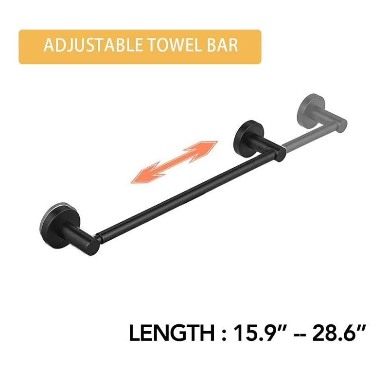 BESy Adjustable 15 to 26 Inch Single Bath Towel Bar Rack for Bathroom Accessories SUS304 Stainless Steel Towel Holder, Wall Mount with Screws Hand Towel Bar Rod Hotel Style, Matte Black - Image 2