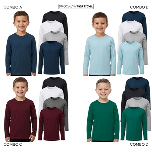 BROOKLYN VERTICAL Boys 4 Pack Long Sleeve Soft Cotton Tagless Crew Neck Tee Shirts Sizes 2T to 1820 3T Combo C - Image 3