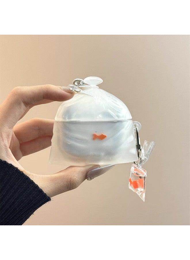 Beiyipin Fun White Transparent Garbage Bags With Goldfish Pendant, Suitable For Airpods 3, Creative Cute Airpods Pro 2, Apple Huawei Wireless Bluetooth Earphone Case, Silicone Protective Cover - Image 1
