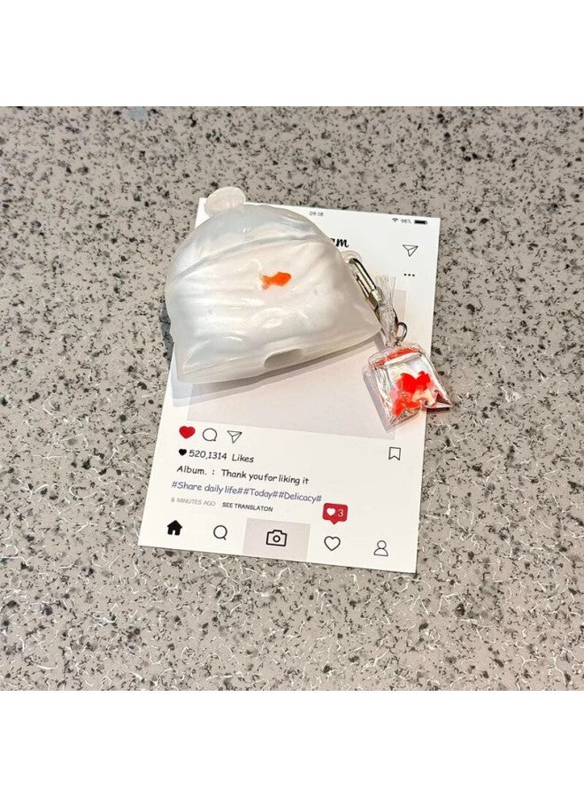 Beiyipin Fun White Transparent Garbage Bags With Goldfish Pendant, Suitable For Airpods 3, Creative Cute Airpods Pro 2, Apple Huawei Wireless Bluetooth Earphone Case, Silicone Protective Cover - Image 4