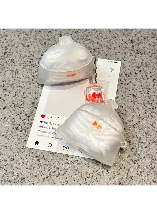 Beiyipin Fun White Transparent Garbage Bags With Goldfish Pendant, Suitable For Airpods 3, Creative Cute Airpods Pro 2, Apple Huawei Wireless Bluetooth Earphone Case, Silicone Protective Cover - Image 2