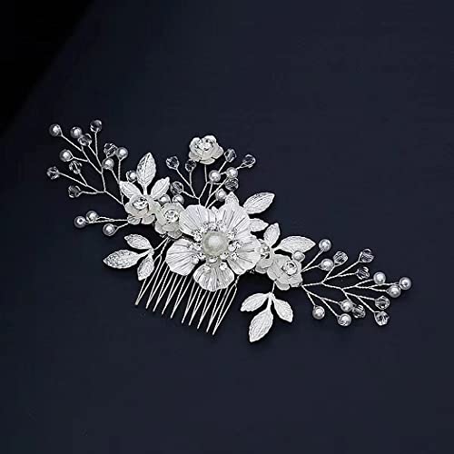 Sinide Flower Crystal Wedding Hair Clip Sinide Handmade Leaves Rhinestone Bridal Hair Side Comb, Vintage Wedding Hair Accessories for Brides Headpiece Comb Barrette for Women Ladies - Image 1