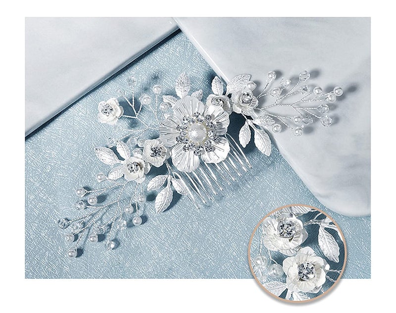 Sinide Flower Crystal Wedding Hair Clip Sinide Handmade Leaves Rhinestone Bridal Hair Side Comb, Vintage Wedding Hair Accessories for Brides Headpiece Comb Barrette for Women Ladies - Image 3