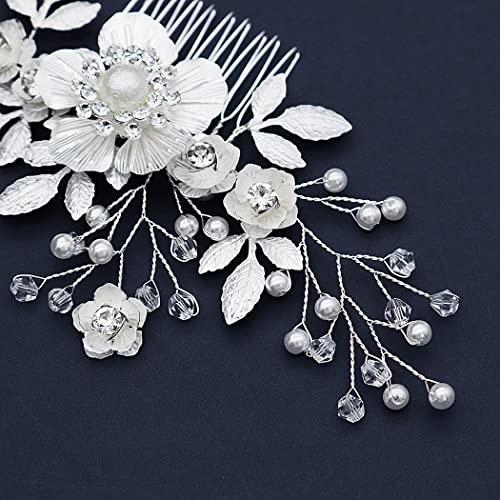 Sinide Flower Crystal Wedding Hair Clip Sinide Handmade Leaves Rhinestone Bridal Hair Side Comb, Vintage Wedding Hair Accessories for Brides Headpiece Comb Barrette for Women Ladies - Image 4