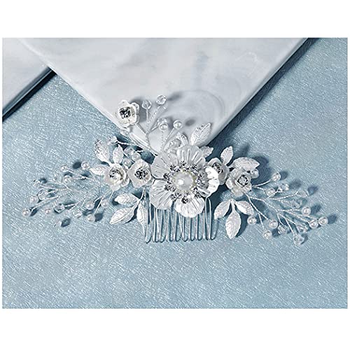 Sinide Flower Crystal Wedding Hair Clip Sinide Handmade Leaves Rhinestone Bridal Hair Side Comb, Vintage Wedding Hair Accessories for Brides Headpiece Comb Barrette for Women Ladies - Image 2