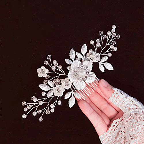 Sinide Flower Crystal Wedding Hair Clip Sinide Handmade Leaves Rhinestone Bridal Hair Side Comb, Vintage Wedding Hair Accessories for Brides Headpiece Comb Barrette for Women Ladies - Image 5
