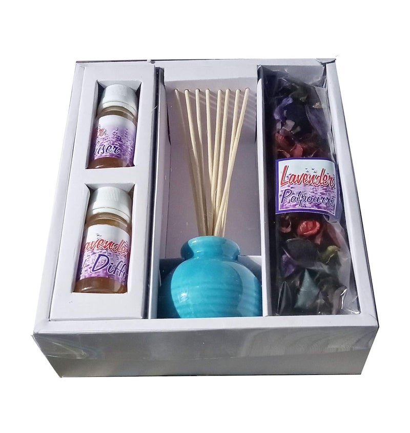homedecor bharti Ceremic Reed Diffuser Potpourri FRAGANCE Gift Pack Lavender Diffuser 60ml Potpourri 5 ml Fragance Oil Reed Stick with Decorative Potpourri N Pot 0314LG Sold by  - Image 3