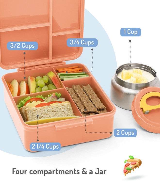 Bonfino Unicorn Food Grade Tritan Bento Lunch Box with Food Jar, 4 Compartments, BPA Free, Leak Resistant, Microwave Safe, 20x17.5x7cm, 1.87L, 3 Years+ - Peach - Image 5