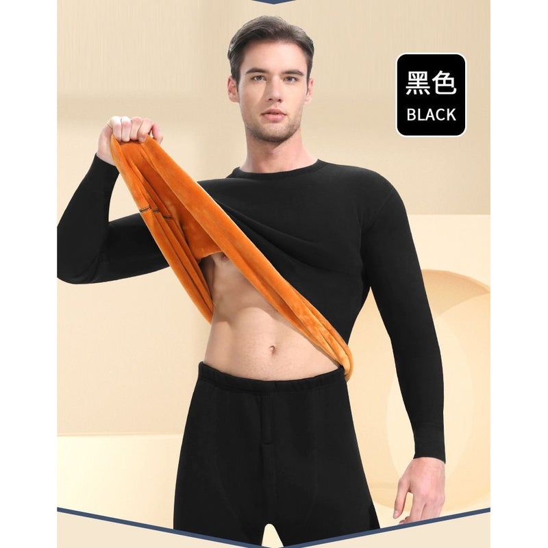 Light Luxury Stylish Men'S Fleece-Lined Thick Thermal Underwear Set Base Layer Youth Base Cotton Sweater - Image 3