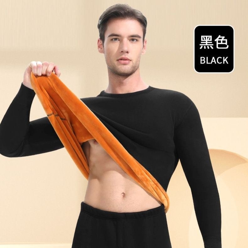 Light Luxury Stylish Men'S Fleece-Lined Thick Thermal Underwear Set Base Layer Youth Base Cotton Sweater - Image 1
