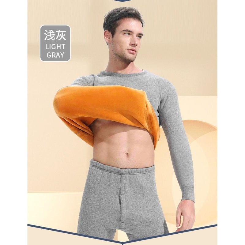 Light Luxury Stylish Men'S Fleece-Lined Thick Thermal Underwear Set Base Layer Youth Base Cotton Sweater - Image 4