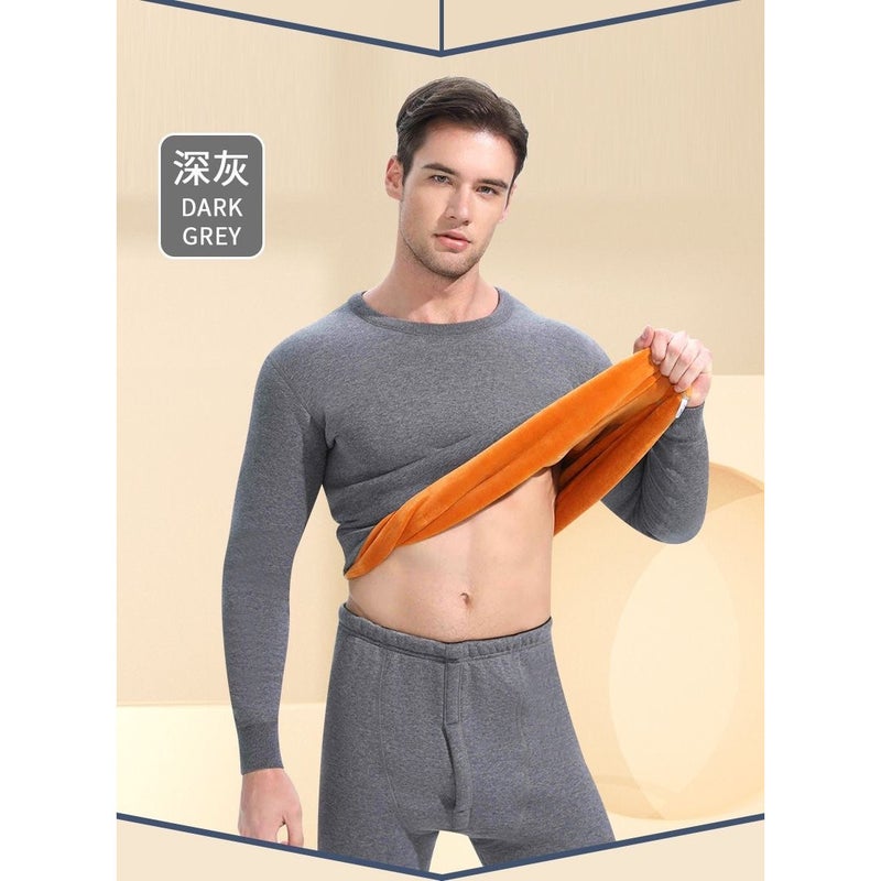 Light Luxury Stylish Men'S Fleece-Lined Thick Thermal Underwear Set Base Layer Youth Base Cotton Sweater - Image 5