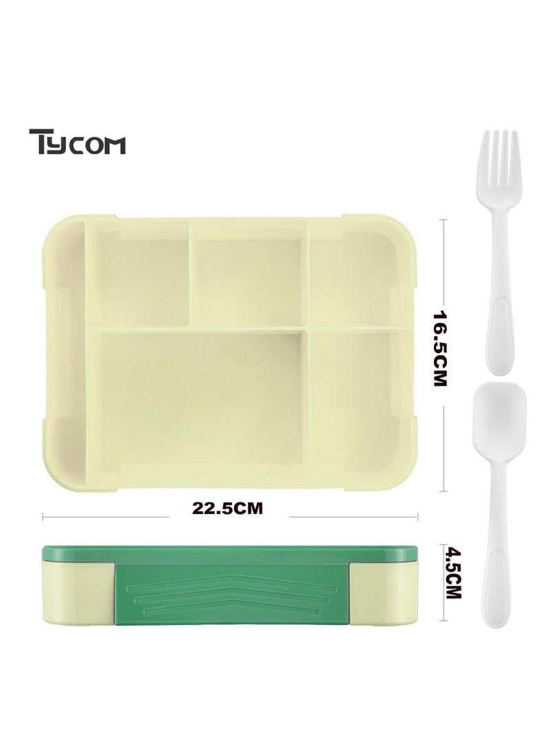 TYCOM Lunch Box for Kid Bento Box Children School Children's Lunch Box with Compartments Leak-proof Lunch Box for Girls and Boys Snack Box Green Yellow.  - Image 2